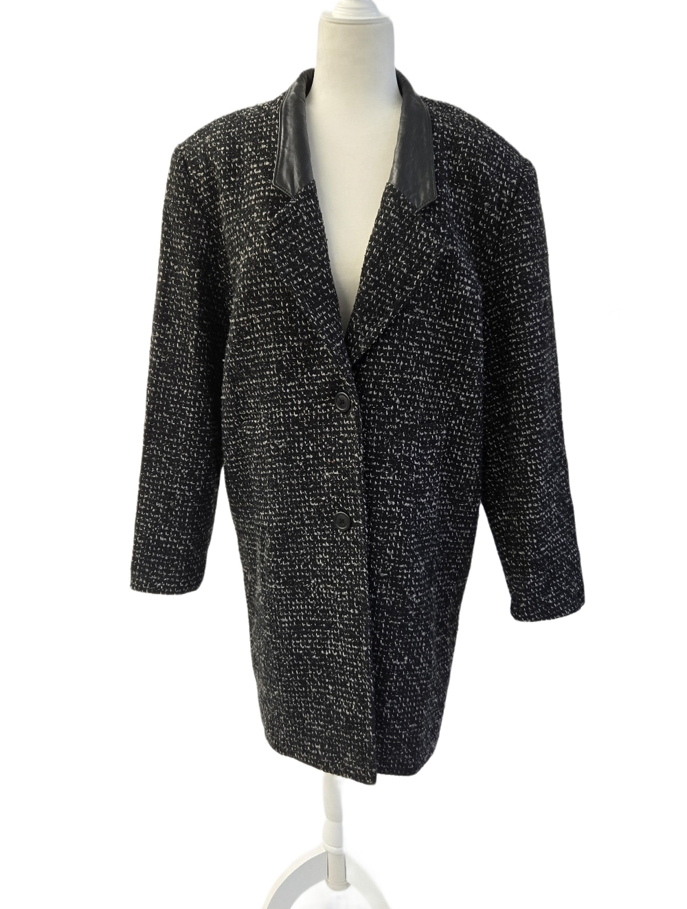 Vintage Black & White Tweed Knee Length Coat